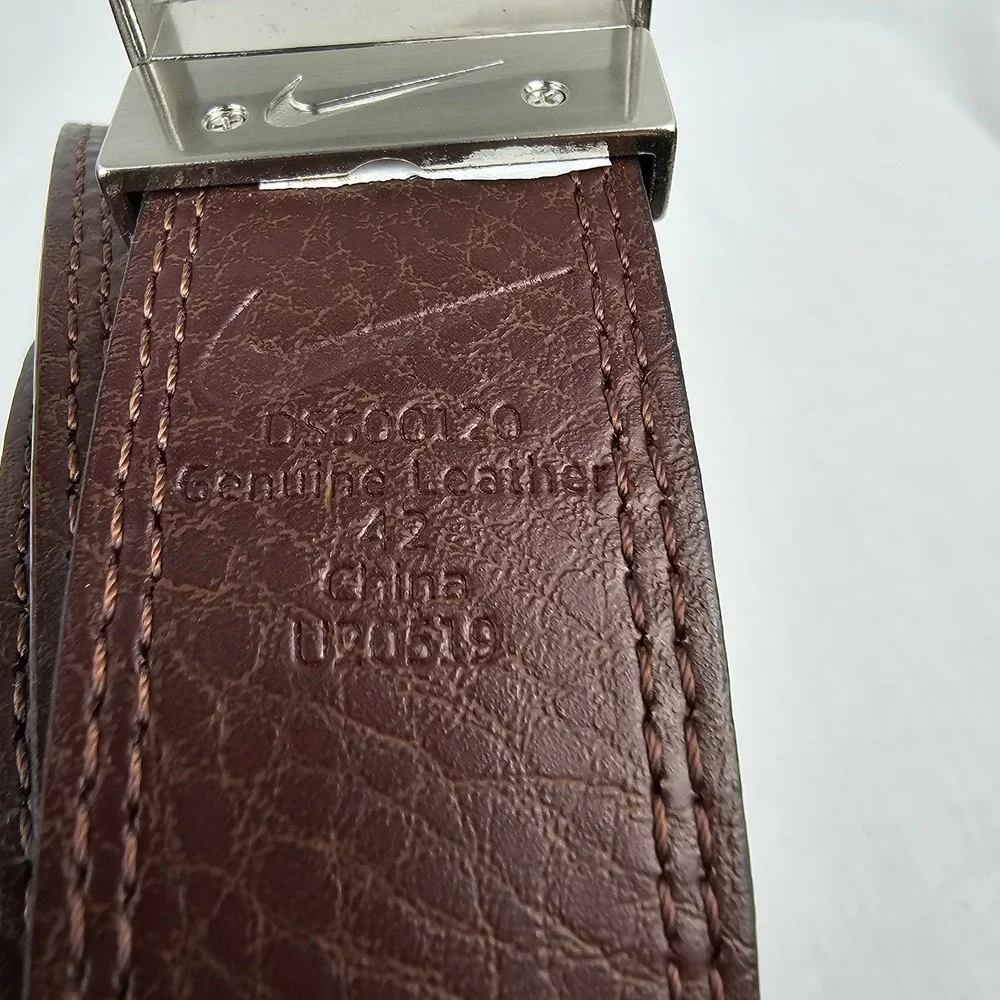 Nike Mens‎ Reversible Leather Belt Black Brown Silver Buckle Swoosh Logo Size 42